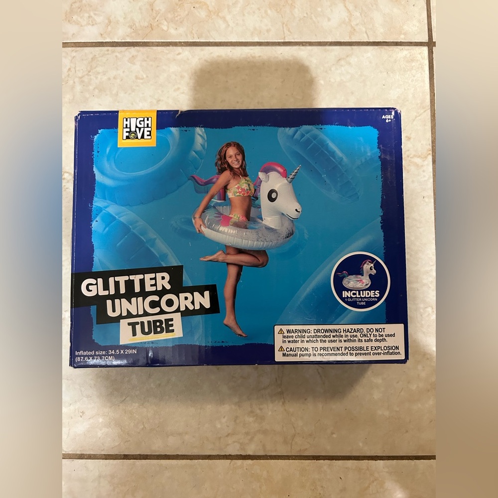 High Five Glitter Unicorn Inner Tube In Original Packaging, Perfect for the Pool